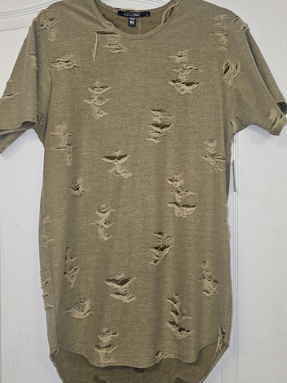 Men's Distressed Olive Green Short Sleeve T-Shirt